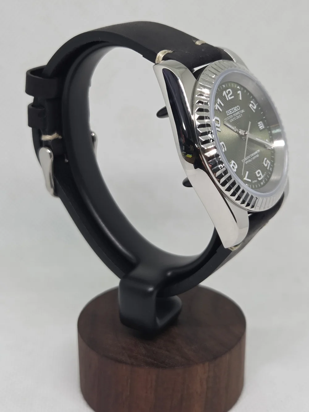 Custom 39mm Automatic Seiko Mod Watch Datejust with Olive Green Dial NH35